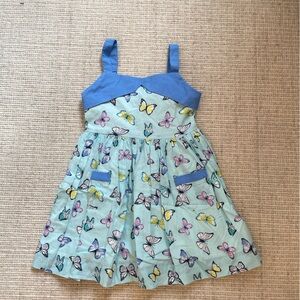 Rachel Riley Size 4 Blue and White Butterfly Print Kids Dress